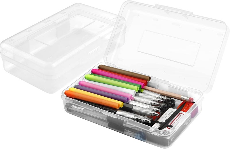 BOEIAC Pencil Box, Large Capacity Pencil Case,1 Pack Plastic Pencil Case Boxes, Clear Crayon Box with Snap-tight Lid Stackable Design, Hard Pencil Case,Supply Boxes for Office Supplies, White - Image 1
